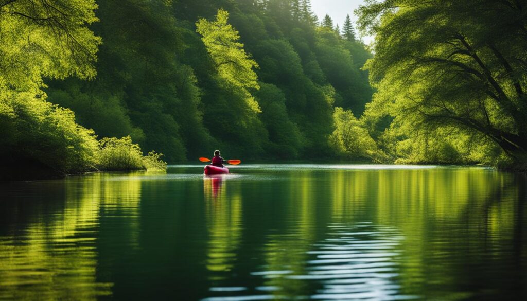 Inflatable kayak on calm water