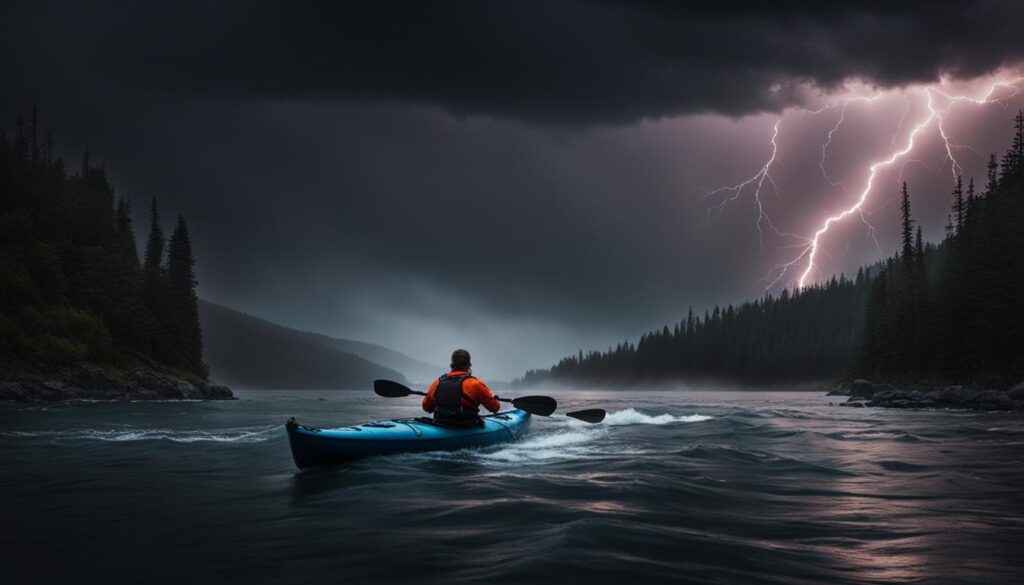 kayaker in a thunderstorm