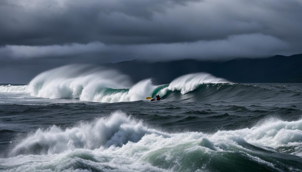 kayaking in waves