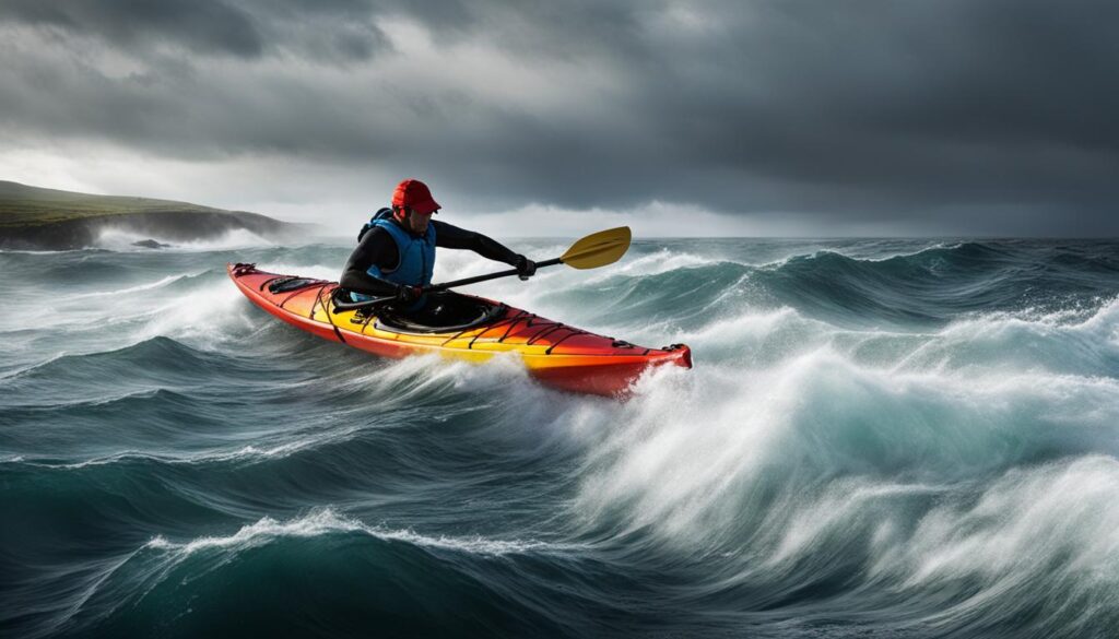 sea kayak in choppy waters