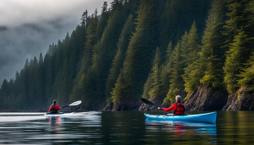Kayaker observing wildlife in the Johnstone Strait