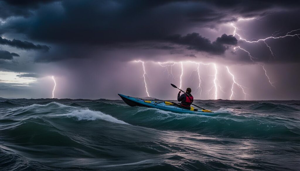 kayaker in thunderstorm