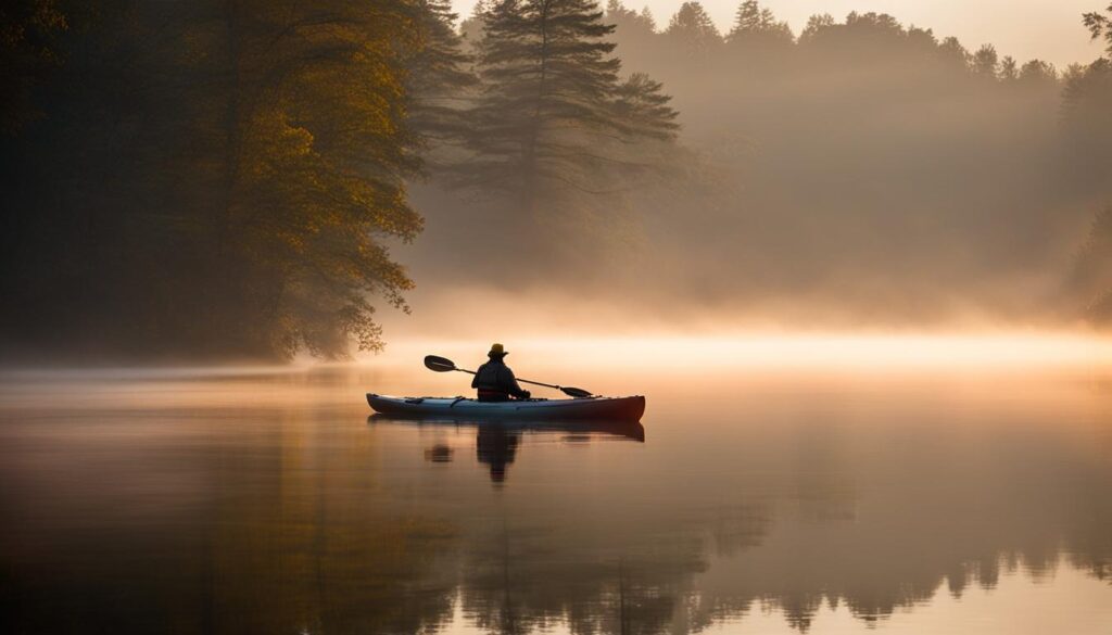 kayaking in misty conditions